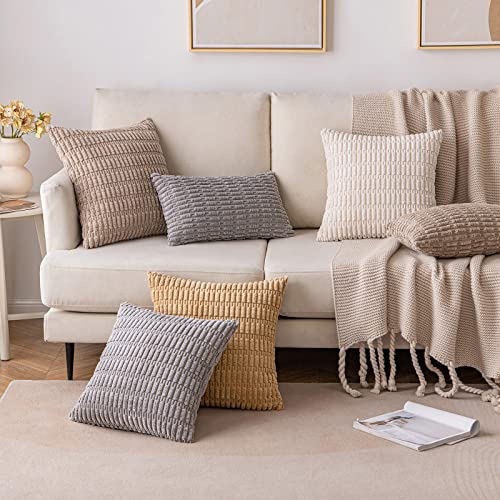 Blue Corduroy Throw Pillow Covers 12x20 Inch for Couch Bed Living Room R245
