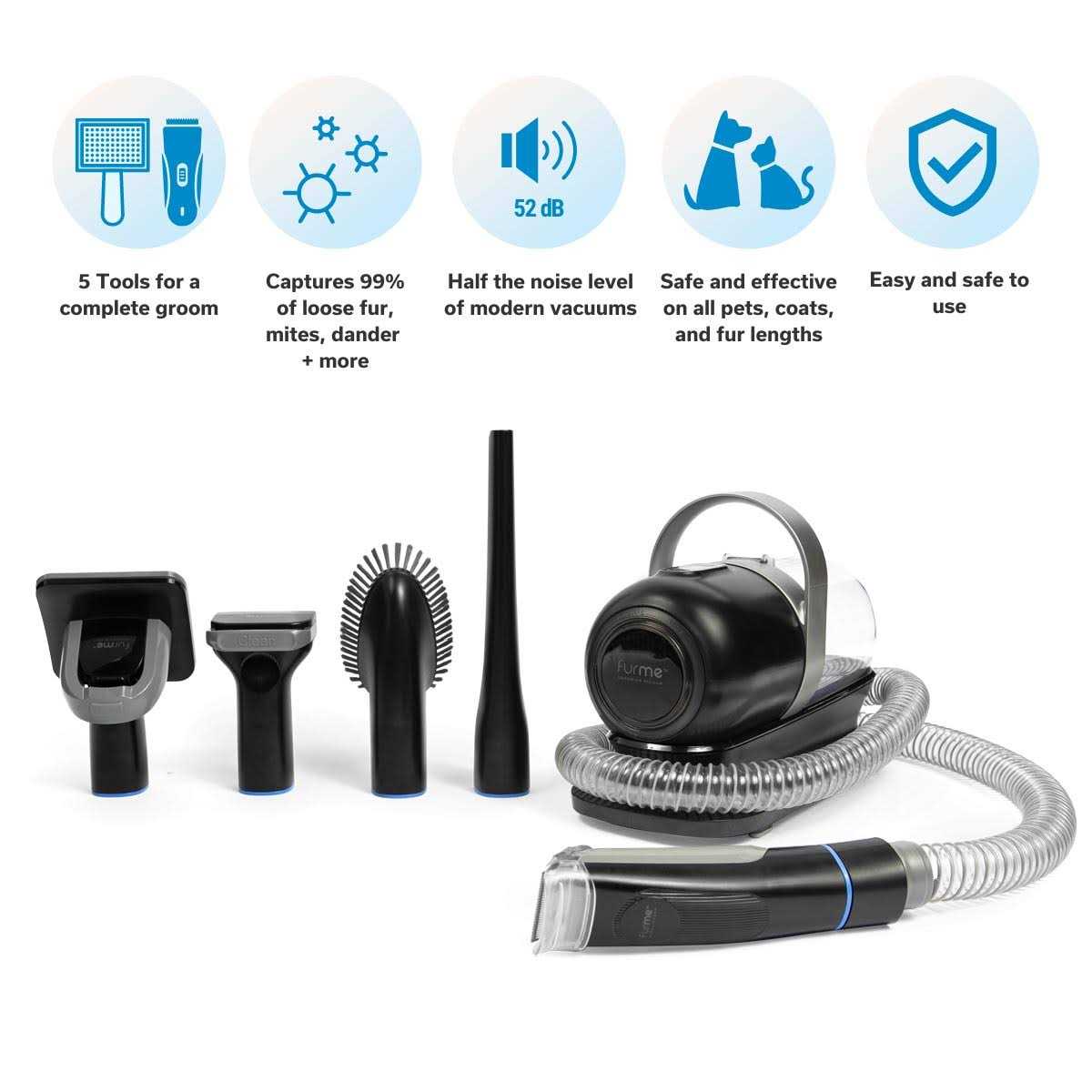 Pet Grooming Vacuum Kit with 5 Tools for Dogs and Cats D172