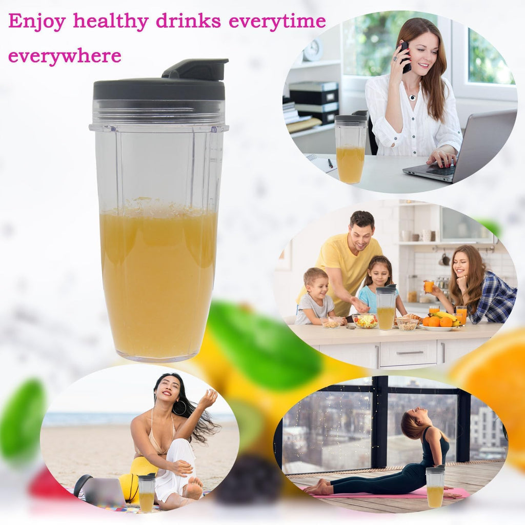 24oz Blender Cups with To-Go Lids and 7-Fin Blade, 2 Pack R938