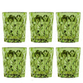 Vintage Embossed Whiskey and Water Glasses Set of 6-8.96 oz, Heavy Bottom Drinking Glasses for Scotch, Bourbon, or Cocktails, Colored Glass Tumblers, Dishwasher and Microwave safe (Pink)
