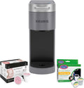 Keurig K-Slim Plus ICED Coffee Maker (Gray), Single Serve Iced Coffee Brewer for Home - Quick Brew System - Space-Saving Design - 3 Brew Sizes Bundle with Medium Roast Pods and Cleaning Cups (3 Items)