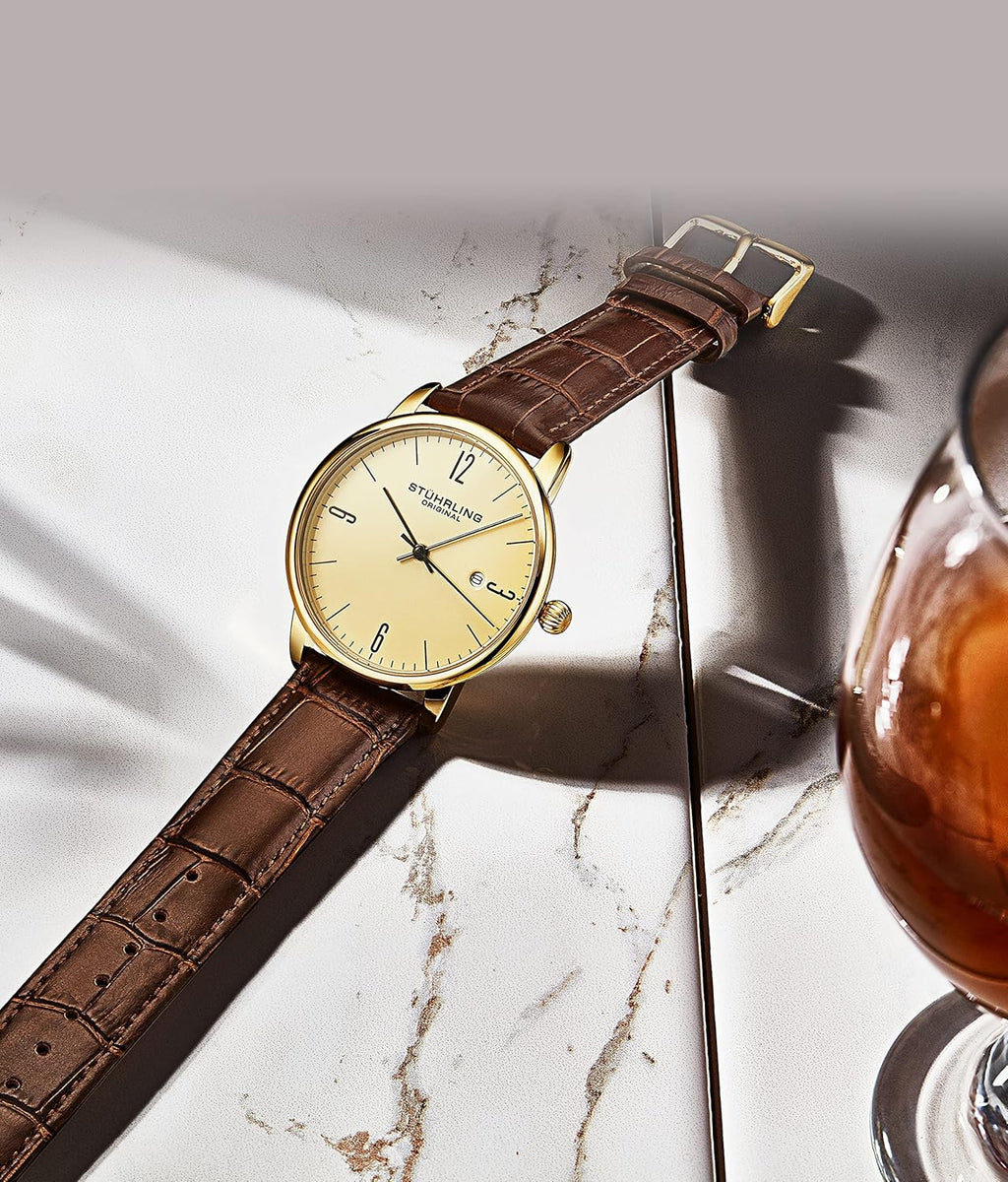 Men's Watch with Calfskin Leather Strap, Analog Dial with Date V846966