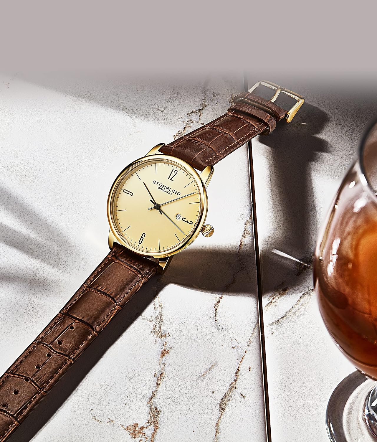 Men's Watch with Calfskin Leather Strap, Analog Dial with Date V846966