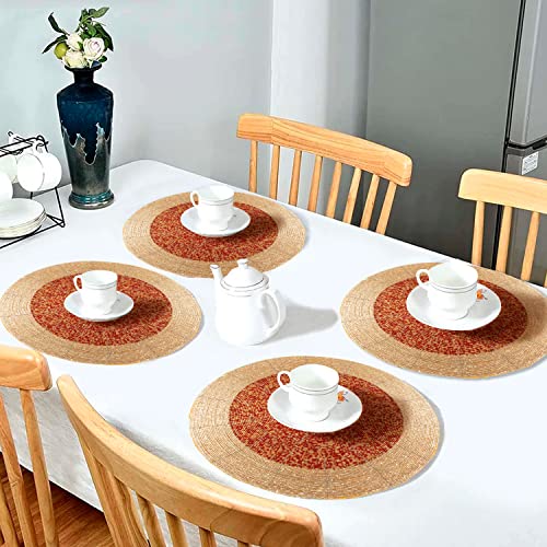Farmhouse Beaded Placemats 13 Inch Round Set of 4 - Gold D609