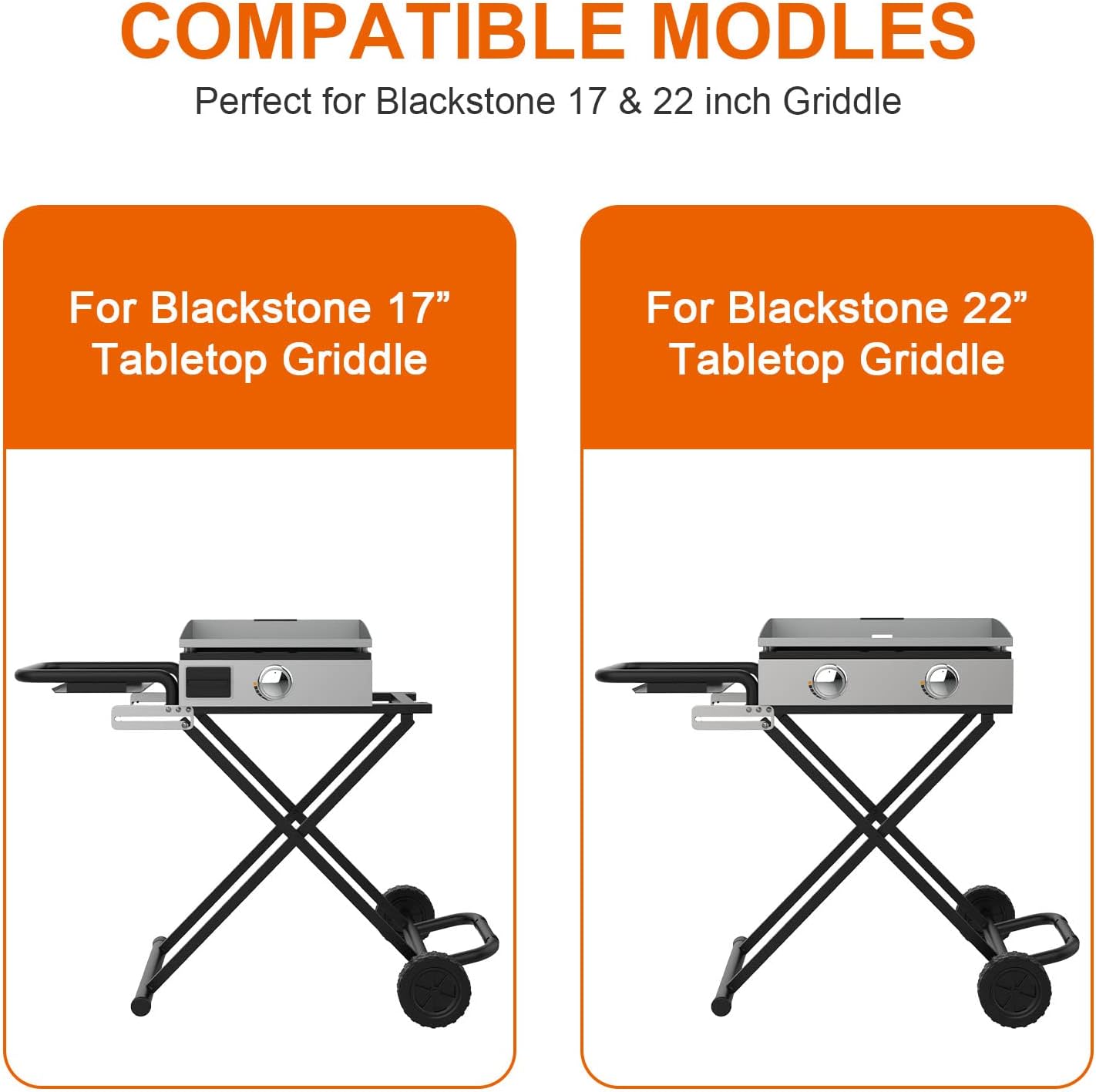 Portable Folding Grill Cart Stand with Side Shelf for 17 & 22 Inch Table Top Griddles C11809