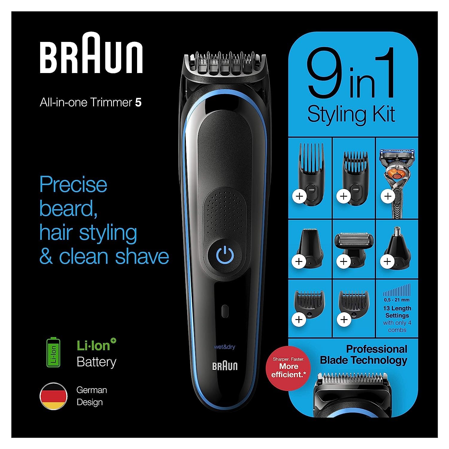 Hair Clippers for Men 9-in-1 Beard, Ear and Nose Trimmer, Grooming Kit Q41092