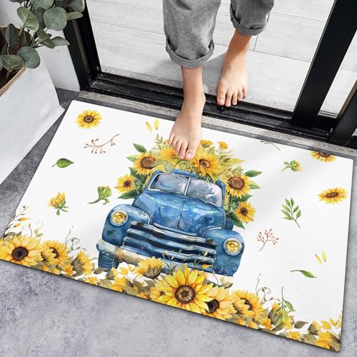 Sunflower Farm Truck Door Mat, Non-Slip Entryway Rug, 18x30IN J637