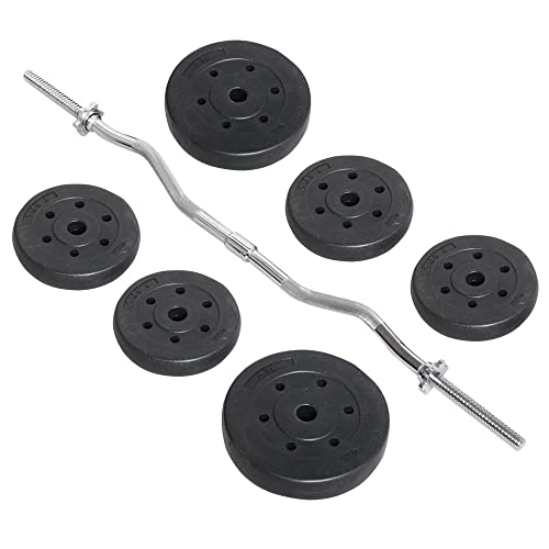 Olympic Curl Bar & 6 Weight Plates & 2 Barbell Clamps, 55LB Set V304