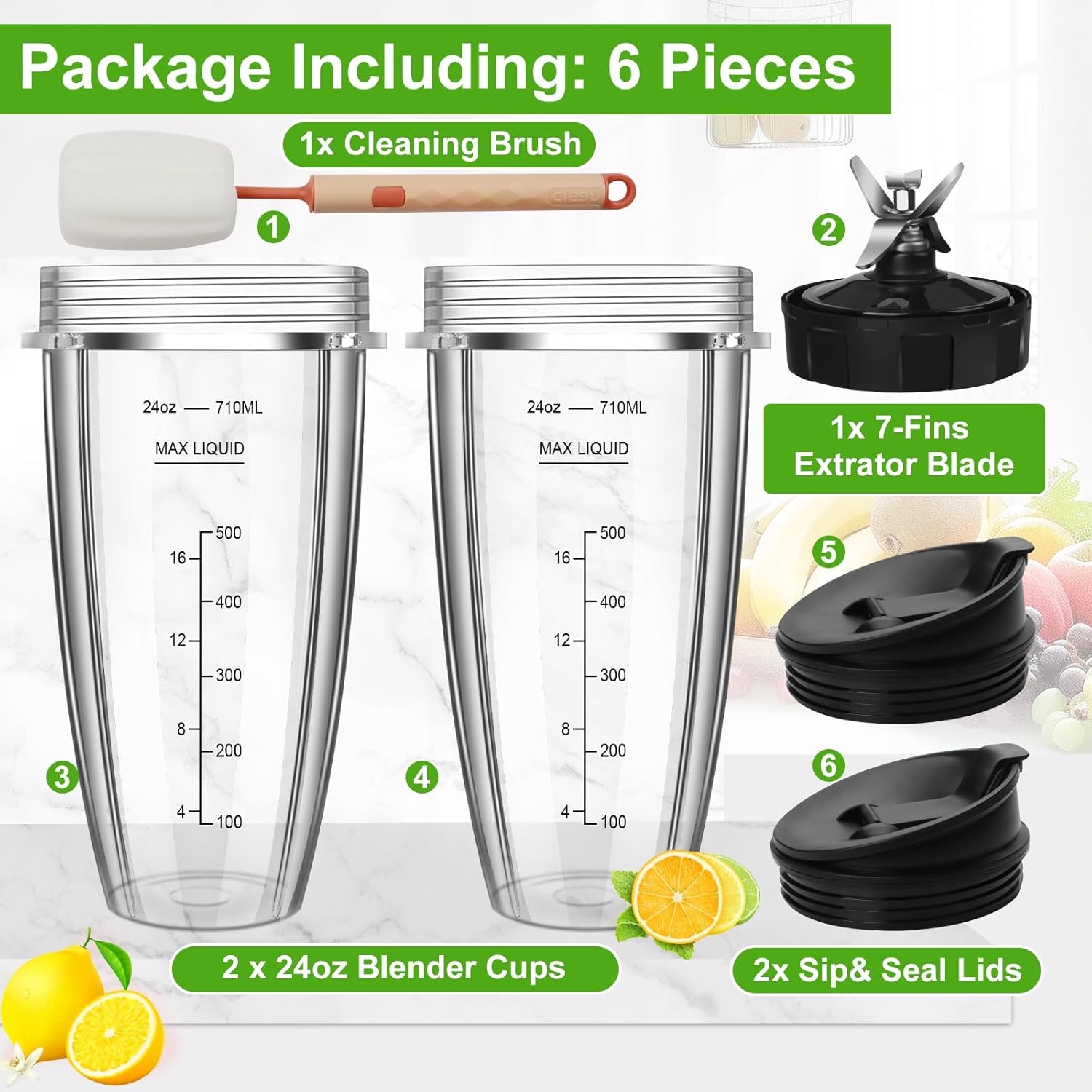 24oz Blender Cups with To-Go Lids and Extractor Blade X221200