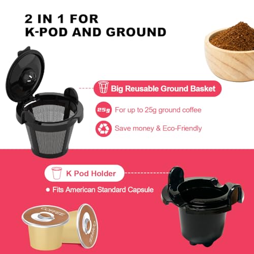 Single Serve Coffee Maker for Capsule and Ground Coffee, Self-Cleaning, 8-14 oz E18184