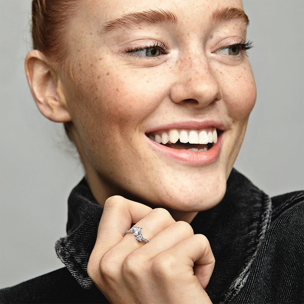 Double Heart Sparkling Ring - Sterling Silver with Clear Cubic Zirconia - Size 7.5 A871211
