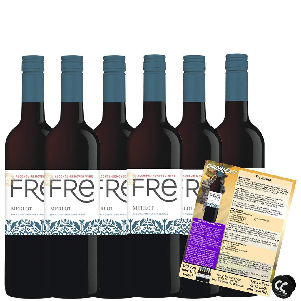 Sutter Home Fre Merlot Non-Alcoholic Red Wine Experience Bundle with Phone Grip, Seasonal Wine Pairings & Recipes, 750ML btls, 6-Pack