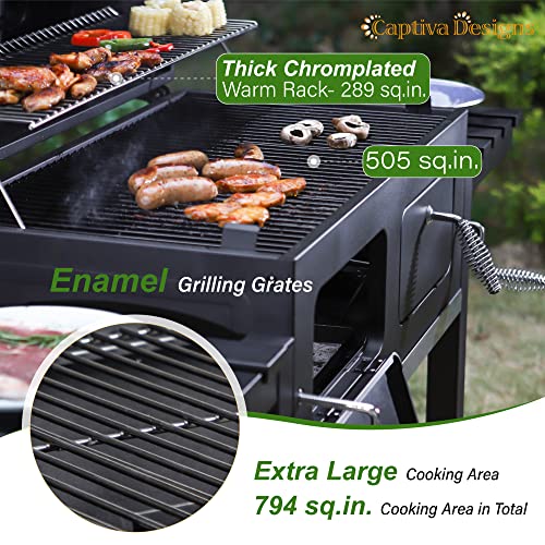 Extra Large Charcoal BBQ Grill with Oversize Cooking Area and Foldable Side Tables L798
