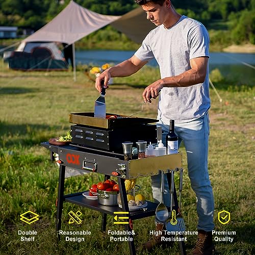 Portable Grill Table with Double-Shelf for Outdoor Prep, Folding Stand, Stainless Steel B81928