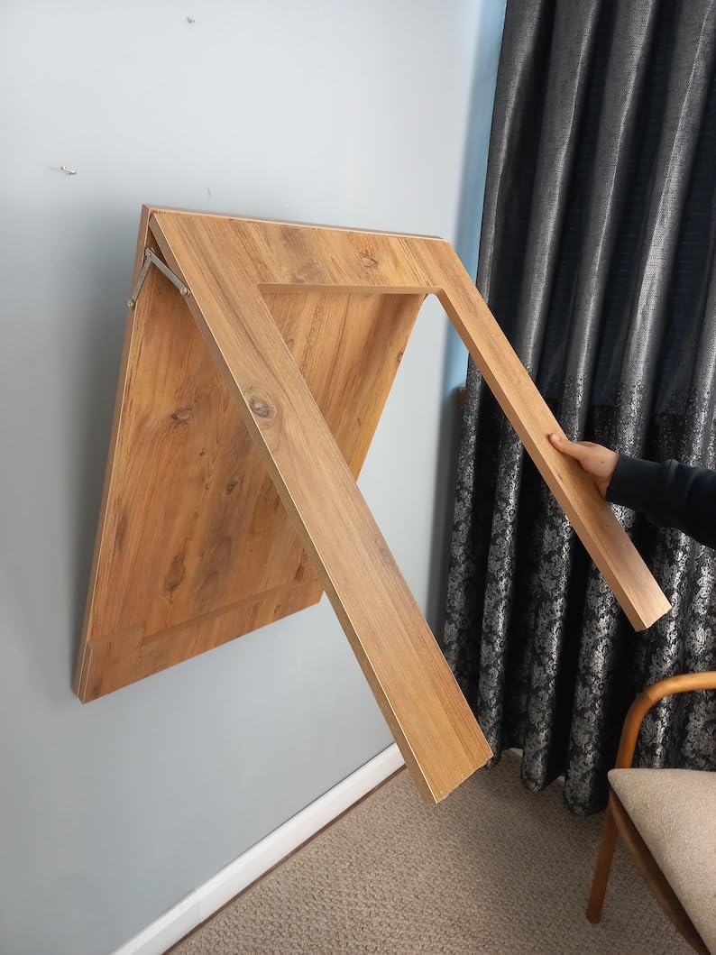 Wall Mounted Folding Table, Framed Folding Table, Foldable Kitchen Table, Space Saving Dining Table, Murphy Desk, Customizable Table, Pine (Walnut,18''x28.3'')