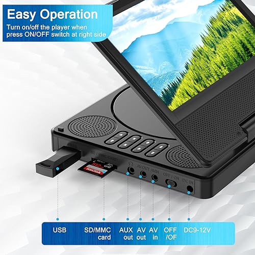 Portable DVD Player with 7.5" Swivel Screen, 5-Hour Battery, SD/USB/CD Support, Black W579