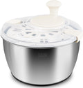 RAINBEAN Salad Spinner Stainless Steel Large, Multi-Use Lettuce Spinner Wash Spin and Dry Fruits & Vegetables with Drain Bowl Colander Spinner (5Qt)