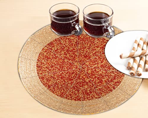 Farmhouse Beaded Placemats 13 Inch Round Set of 4 - Gold D609