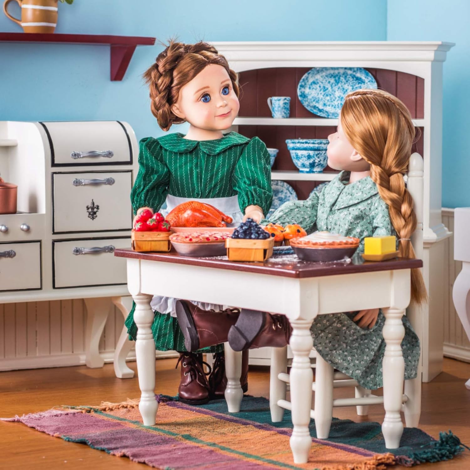 18 Inch Doll Furniture Wooden Kitchen Table and Two Chairs C4899