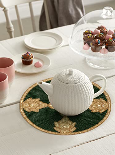 Green Gold Beaded Placemat 13 Inch Round Table Mat G8561
