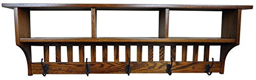 Wall Mounted Coat Rack with Cubbies – Mission Style Cubby Coat Hanger – Entryway Organizer with Hooks – Rustic Farmhouse Mounted Wall Shelf Rack (4 Hooks, Oak Wood, Michaels Stain)