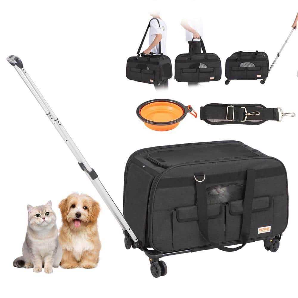 VEVOR Cat Carrier with Wheels Rolling Pet Carrier with Telescopic Handle and Shoulder Strap - Pet Supplies online store