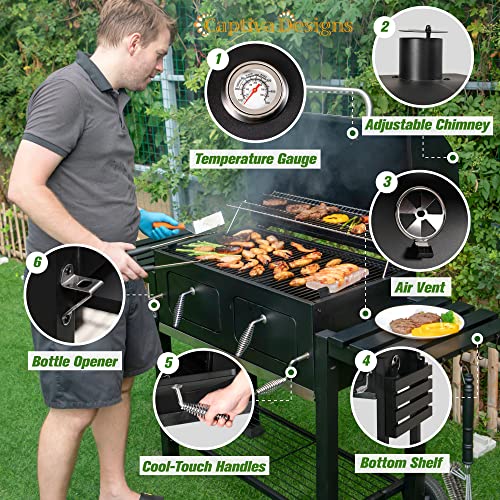 Extra Large Charcoal BBQ Grill with Oversize Cooking Area and Foldable Side Tables L798