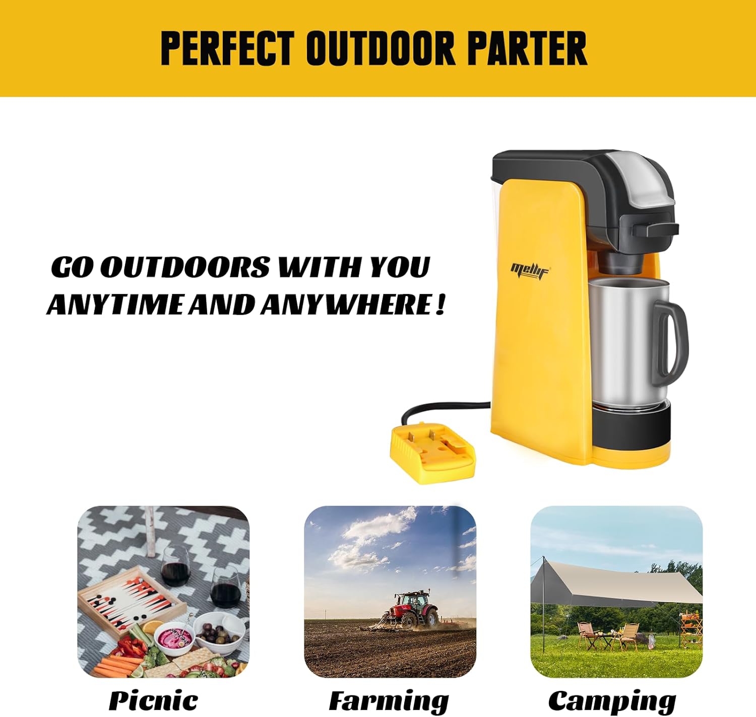 Cordless Coffee Maker for 20V Max Battery, Portable Single-Serve Brewer for K-Cup Pods and Ground Coffee U312981