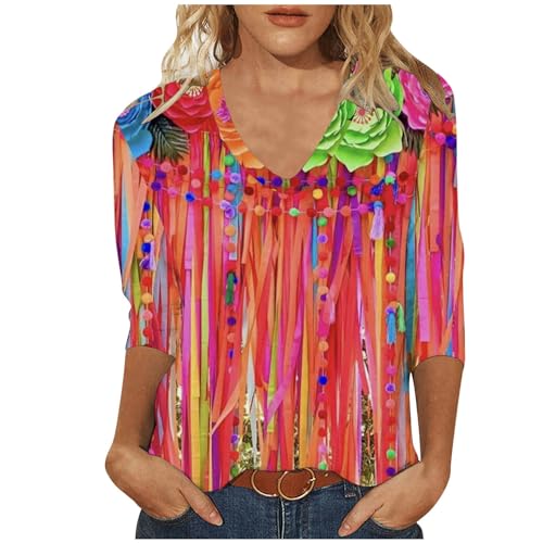 V Neck Summer Shirts Women Elbow Length Sleeve Basic Tops Casual Loose Plus Size Spring Blouse Dressy Casual Tunics