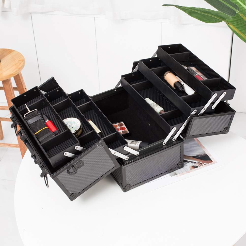 Portable Makeup Train Case with 6 Trays and Lock X41440