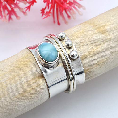 Sterling Silver Larimar Spinner Ring for Women E7017
