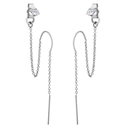 Double Piercing Earrings Gold - 14k Gold Filled Two Hole Earrings with Cubic Zirconia Chain G755695