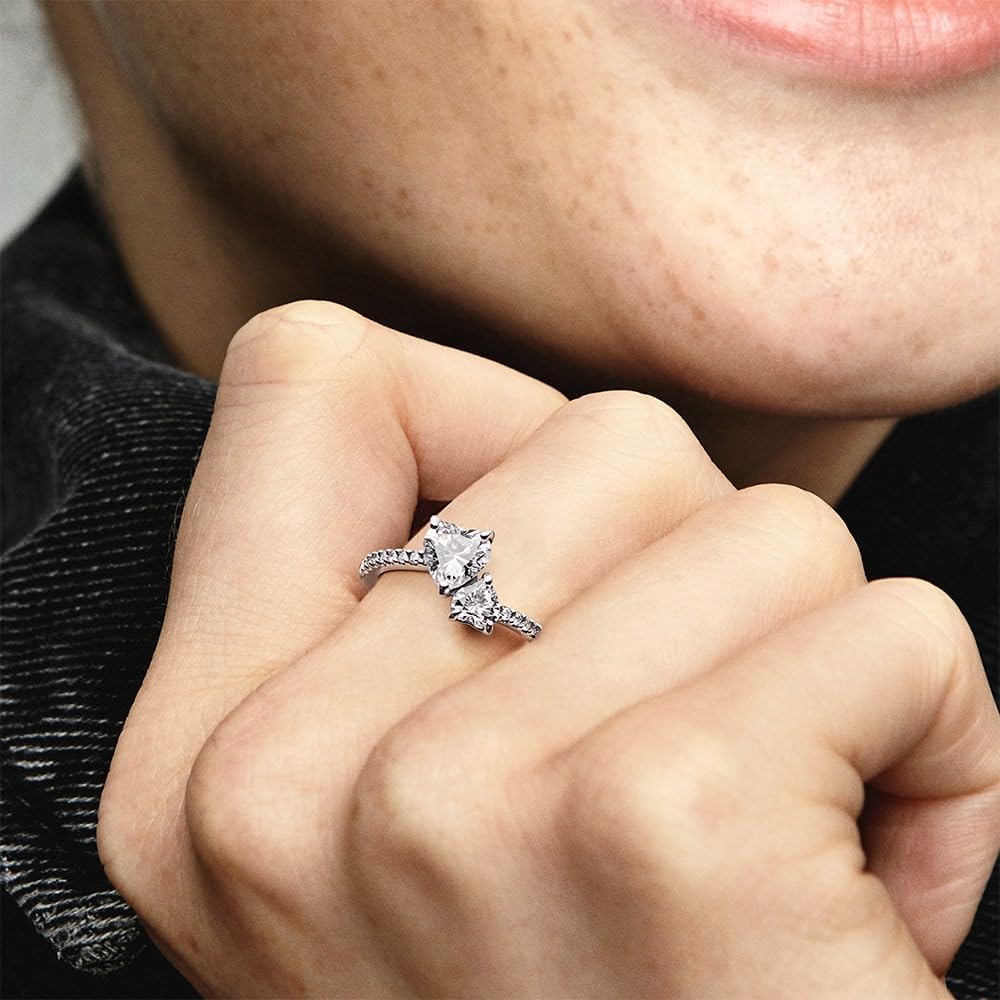 Double Heart Sparkling Ring - Sterling Silver with Clear Cubic Zirconia - Size 7.5 A871211