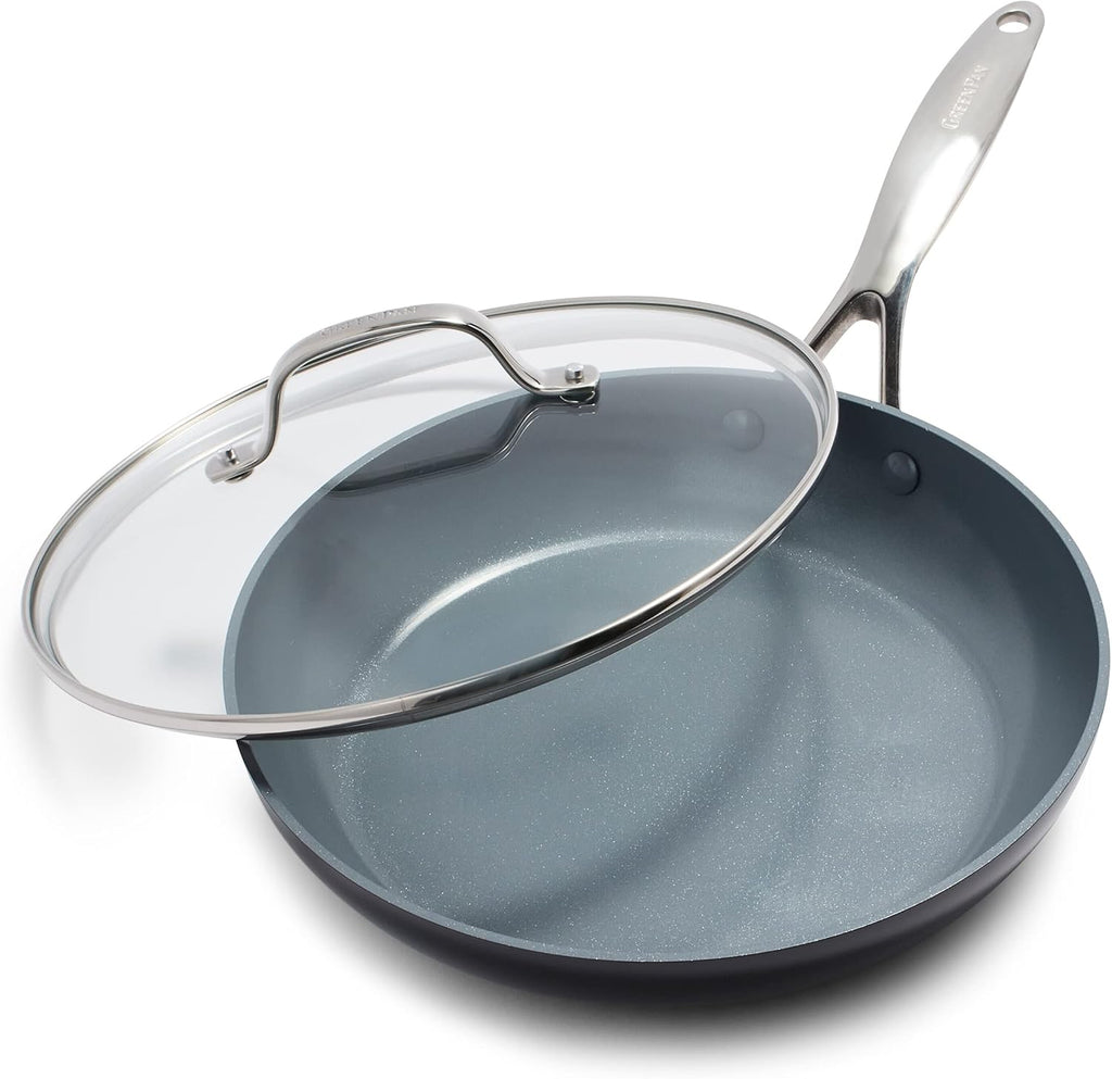 GreenPan Valencia Pro Hard Anodized Healthy Ceramic Nonstick 10" Frying Pan Skillet with Lid, PFAS-Free, Induction, Dishwasher Safe, Oven Safe, Gray