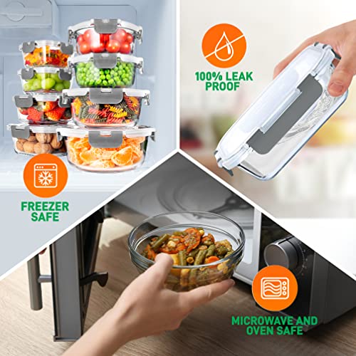 12-Piece Glass Food Storage Containers with Airtight Lids, BPA-Free W129
