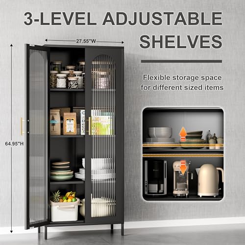 Metal Storage Cabinet with Glass Doors and LED Lights N115728