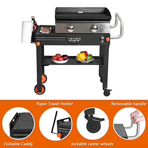 Portable Grill Stand with Wheels and Double Shelf for Outdoor BBQ O473