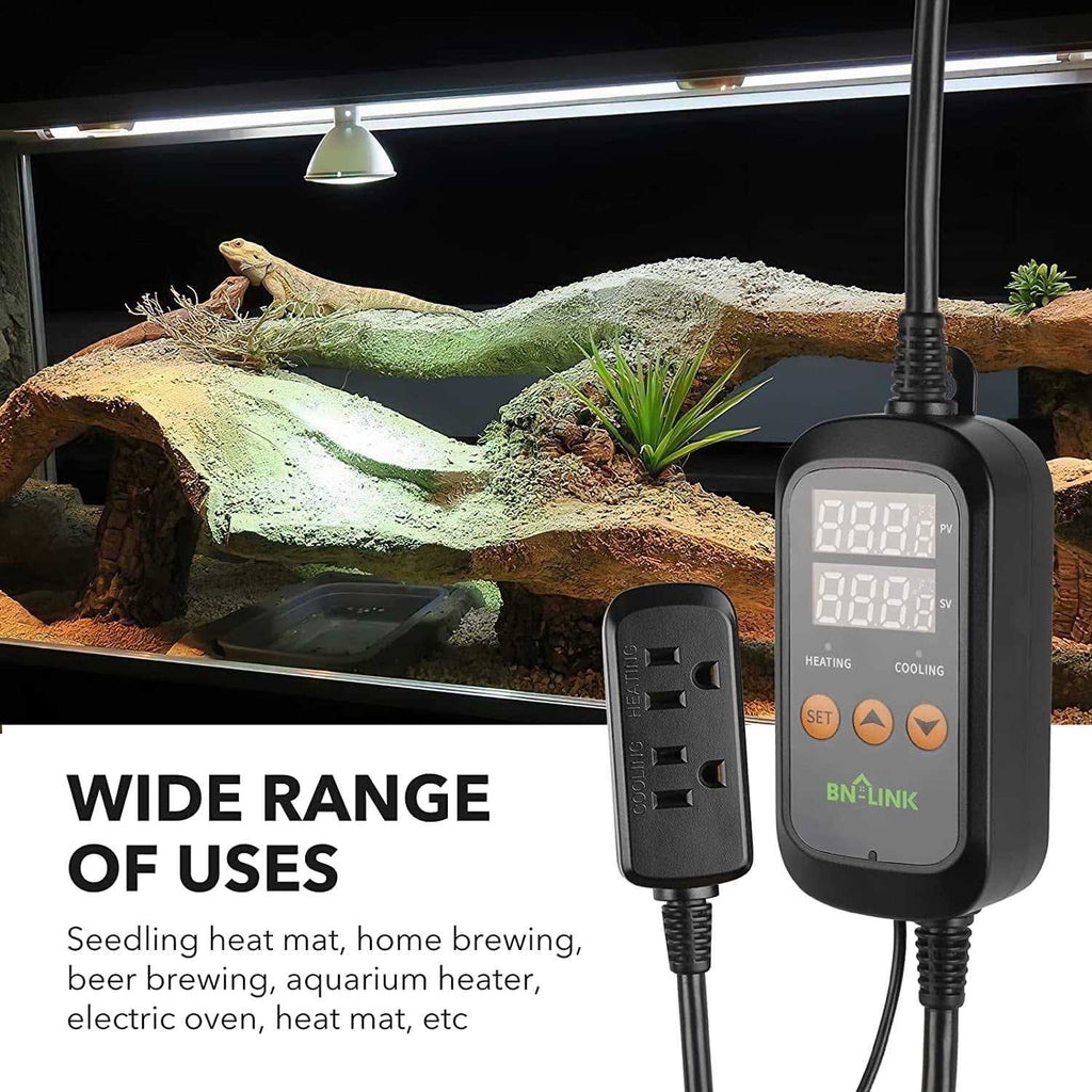 Digital Temperature Controller Heating Cooling 2-Stage Outlet Thermostat for Reptiles Aquarium Homebrew X76320