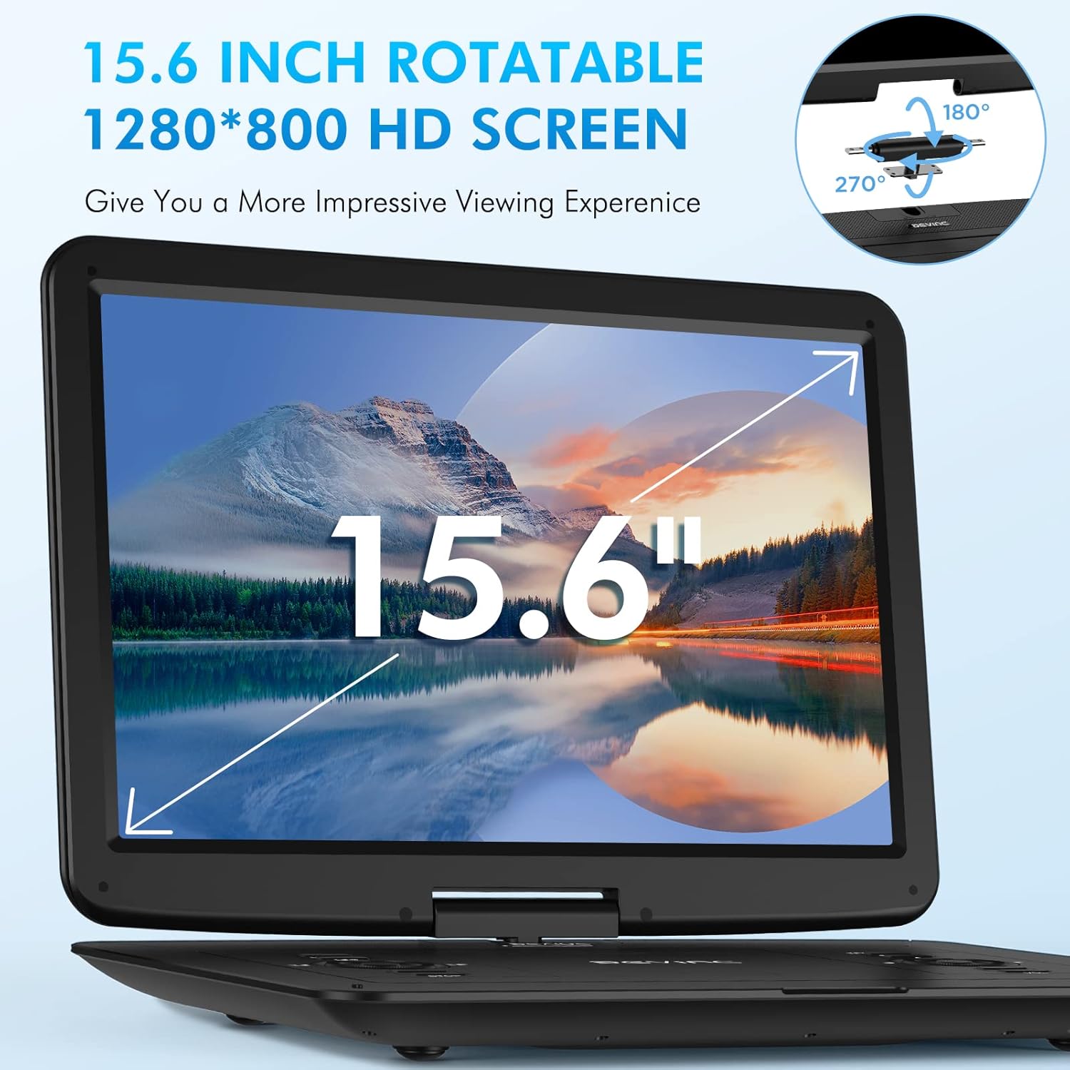 Portable DVD Player with 15.6" HD Swivel Screen, USB/SD Card Support, 6-Hour Battery N4570