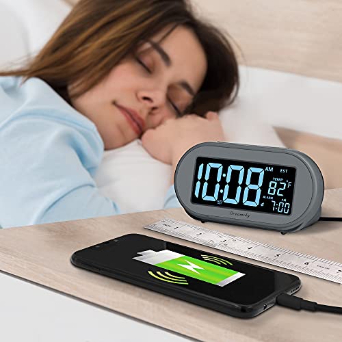 Alarm Clock for Bedrooms, Auto Set Digital Desk Clock with Dimmable Brightness, USB Port, Snooze J688986