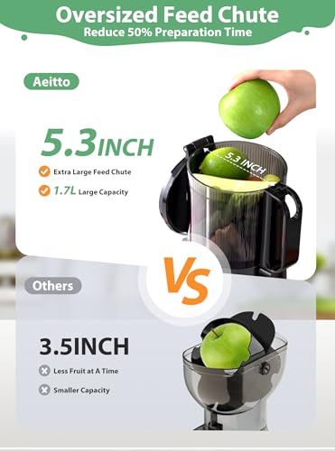 Masticating Juicer with Wide Mouth, 250W, 1.7L Capacity for Fruits and Vegetables E89651