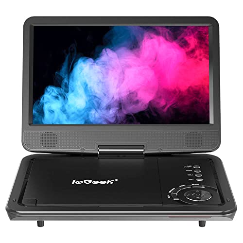 ieGeek Portable DVD Player 12.5", with 10.5" HD Swivel Screen, Car Travel DVD Players 5 Hrs Rechargeable Battery, Region-Free Video Player for Kids Elderly, Remote Control, Sync TV, USB&SD, Purple