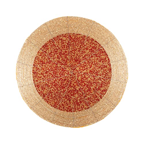 Farmhouse Beaded Placemats 13 Inch Round Set of 4 - Gold D609