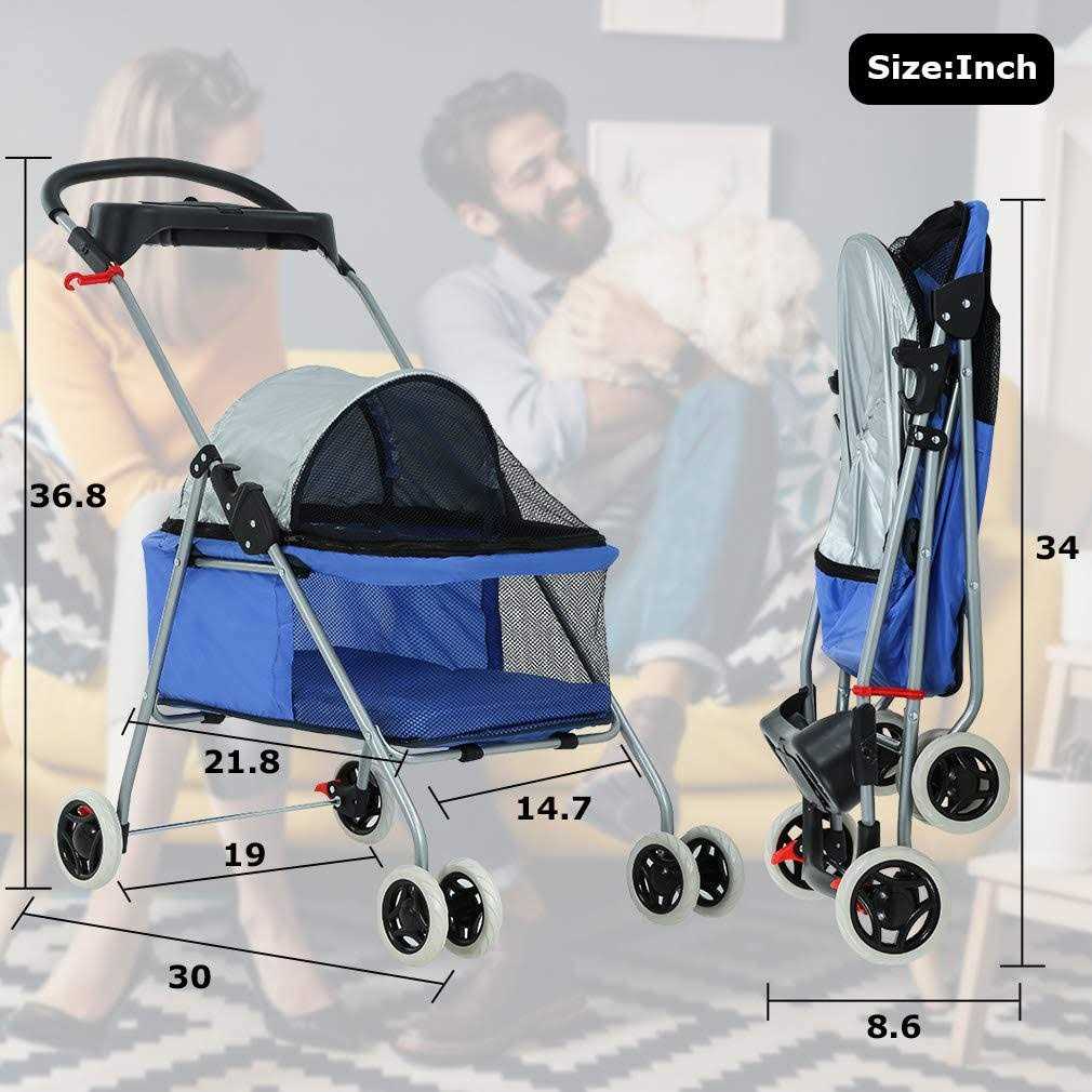 Pet Stroller 4 Wheels Folding Waterproof Portable Travel with Cup Holder U49261