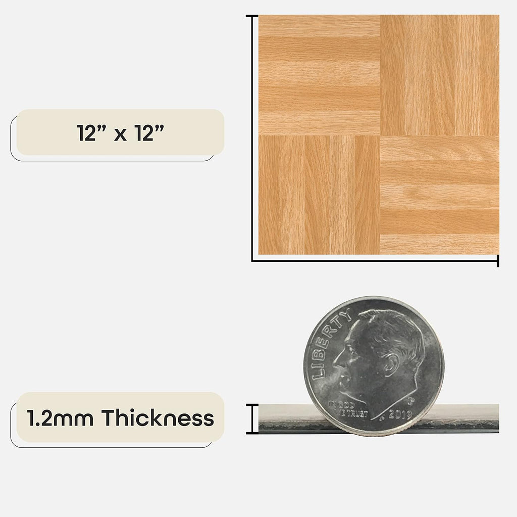 Self-Adhesive 12-Inch Vinyl Floor Tiles, 20 Tiles, Parquet Pattern, Peel & Stick for Kitchen, Dining Room, Bedrooms & Bathrooms J669802