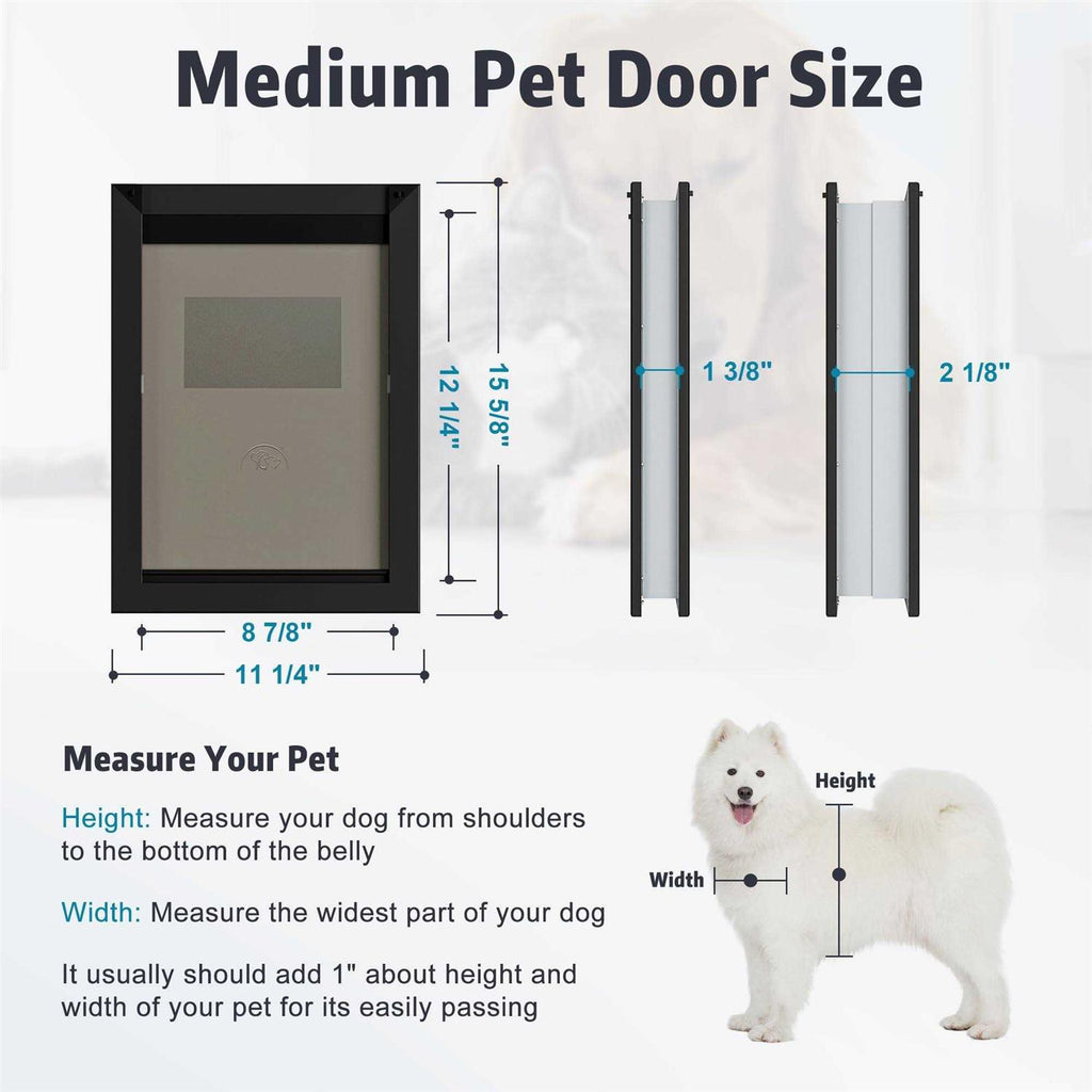 Weatherproof dog door with sliding lock panel and adjustable tunnel W872