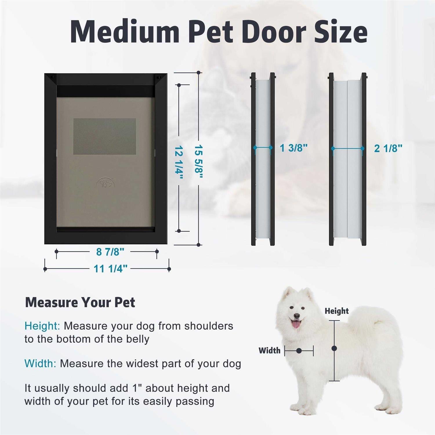Weatherproof dog door with sliding lock panel and adjustable tunnel W872