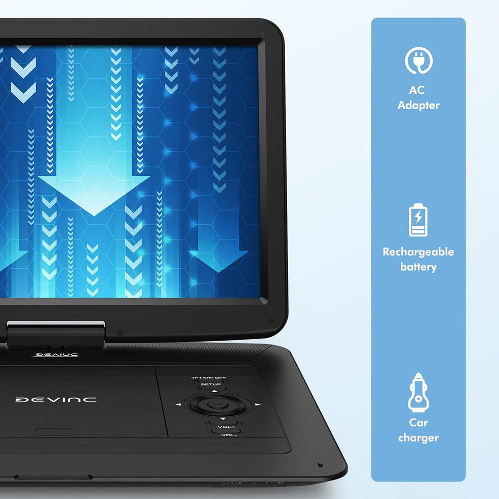Portable DVD Player with 15.6" HD Swivel Screen, USB/SD Card Support, 6-Hour Battery N4570