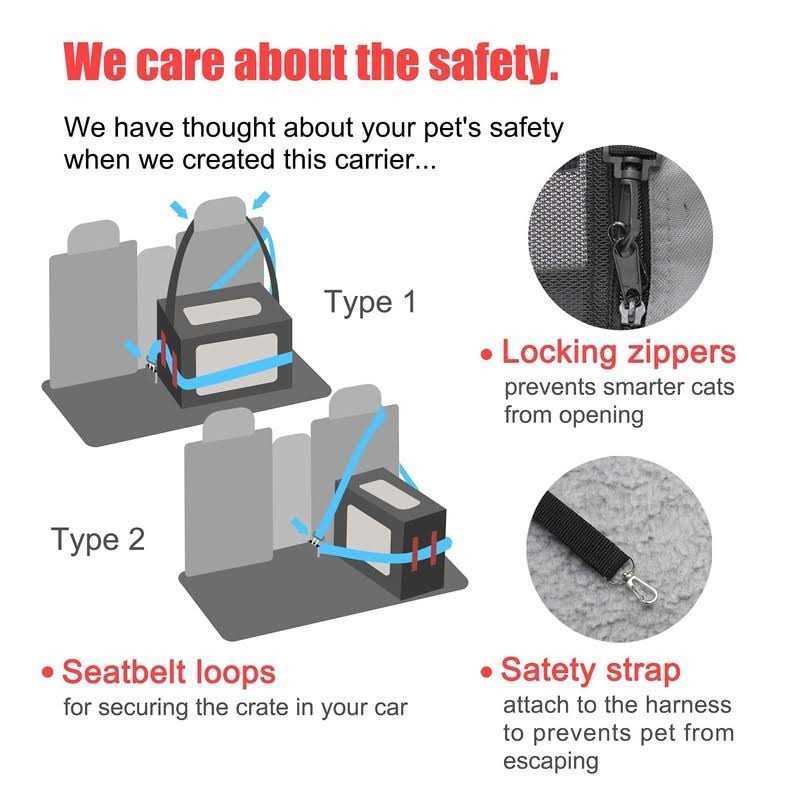 Large Cat Carrier Soft-Sided Portable Pet Crate for Car Traveling with Collapsible Litter Box and Bowl W975639