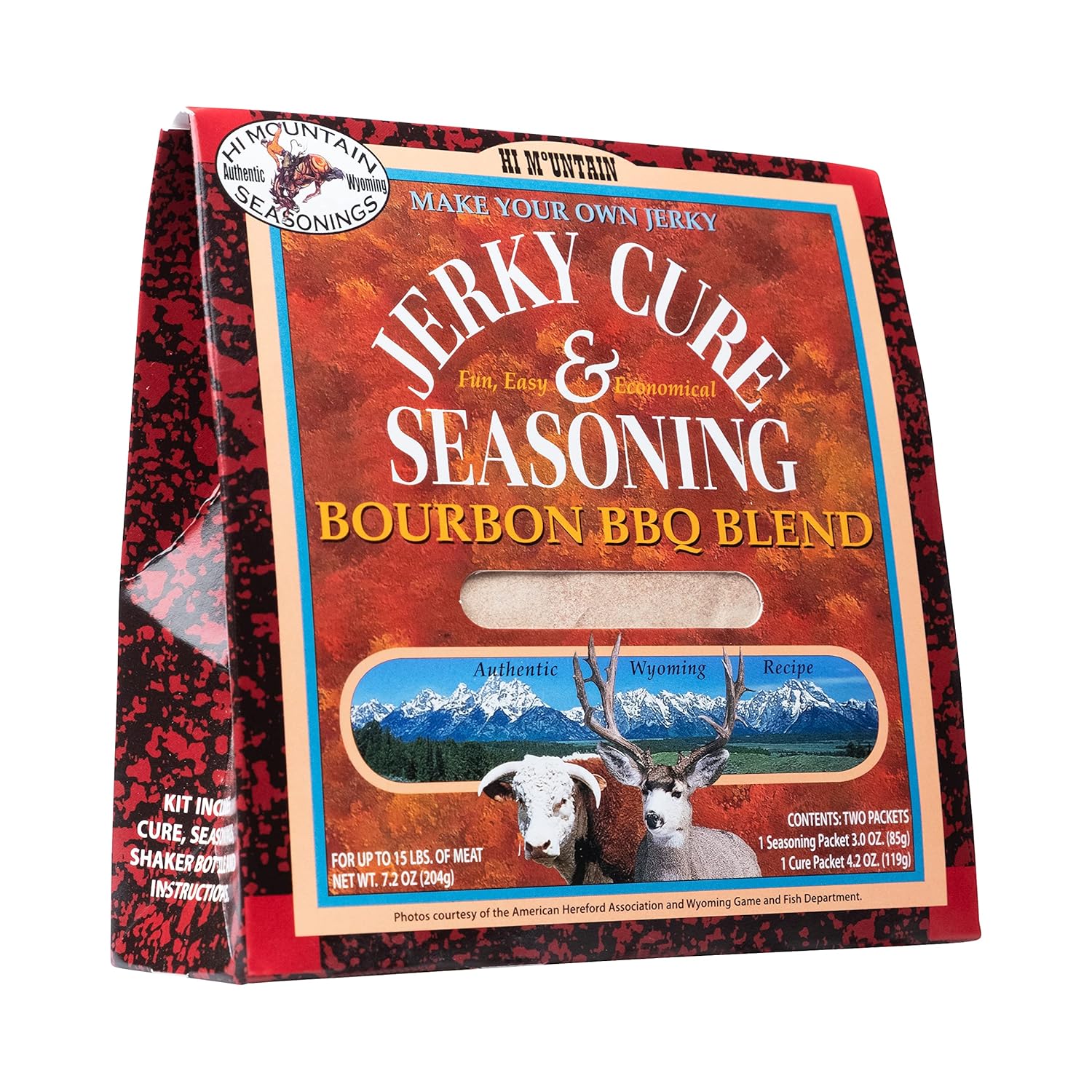 Hi Mountain Jerky Seasoning and Cure Kit | BOURBON BBQ BLEND | Create Savory Homemade Beef Jerky | Great for Beef, Deer, Elk, & Venison | Mix will Season up to 15lbs. of Meat (1 Box)